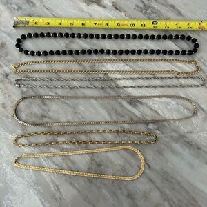 Elegant Black, Gold tone and Silver tone 6pc Vintage Necklace Set